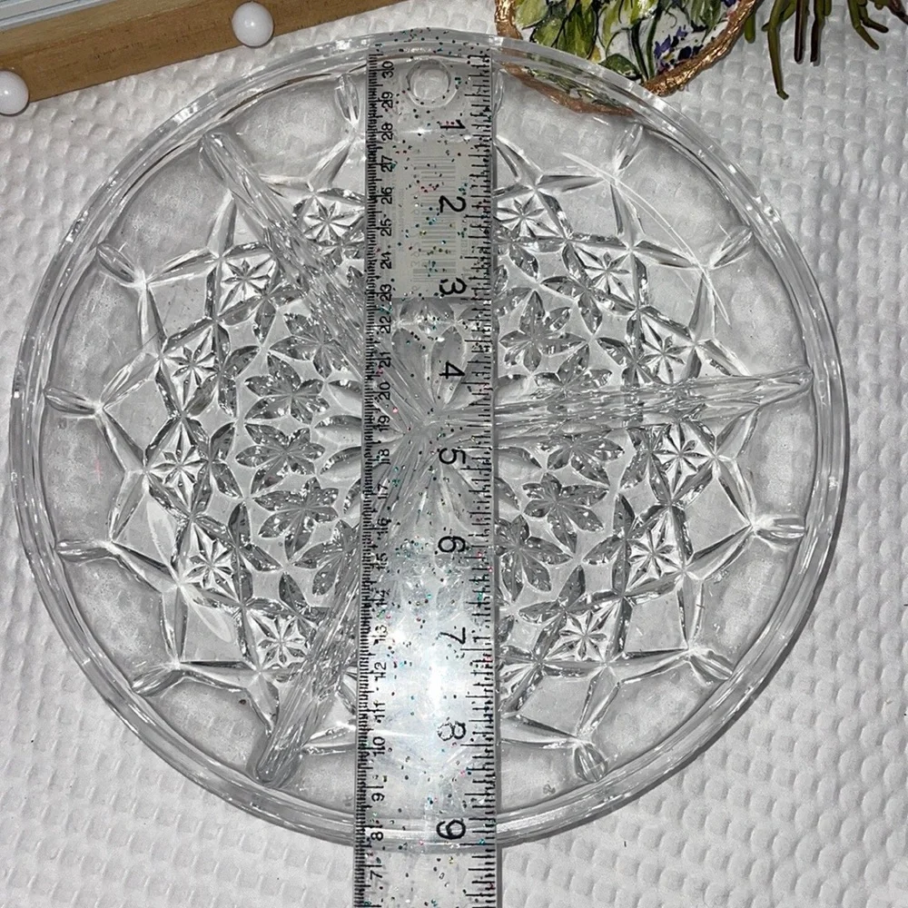 Vintage Smith Glass Daisy & Button 3 part Relish Dish / Tray